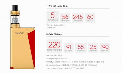 Парогенератор Smok H-Priv Pro Kit 220 W TC (TFV8 Big Baby Tank)